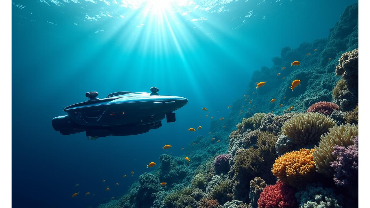 サンゴ礁の多様な海洋生物を監視する水中ドローン